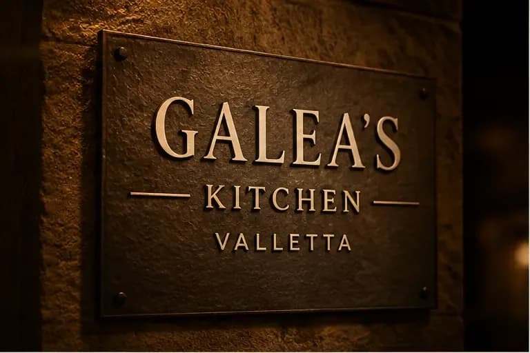 Galea's Kitchen sign on the restaurant wall