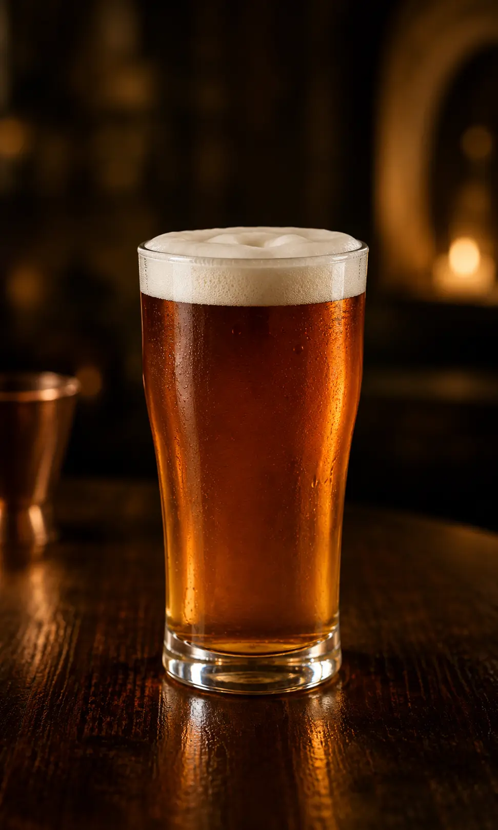Glass of amber craft beer